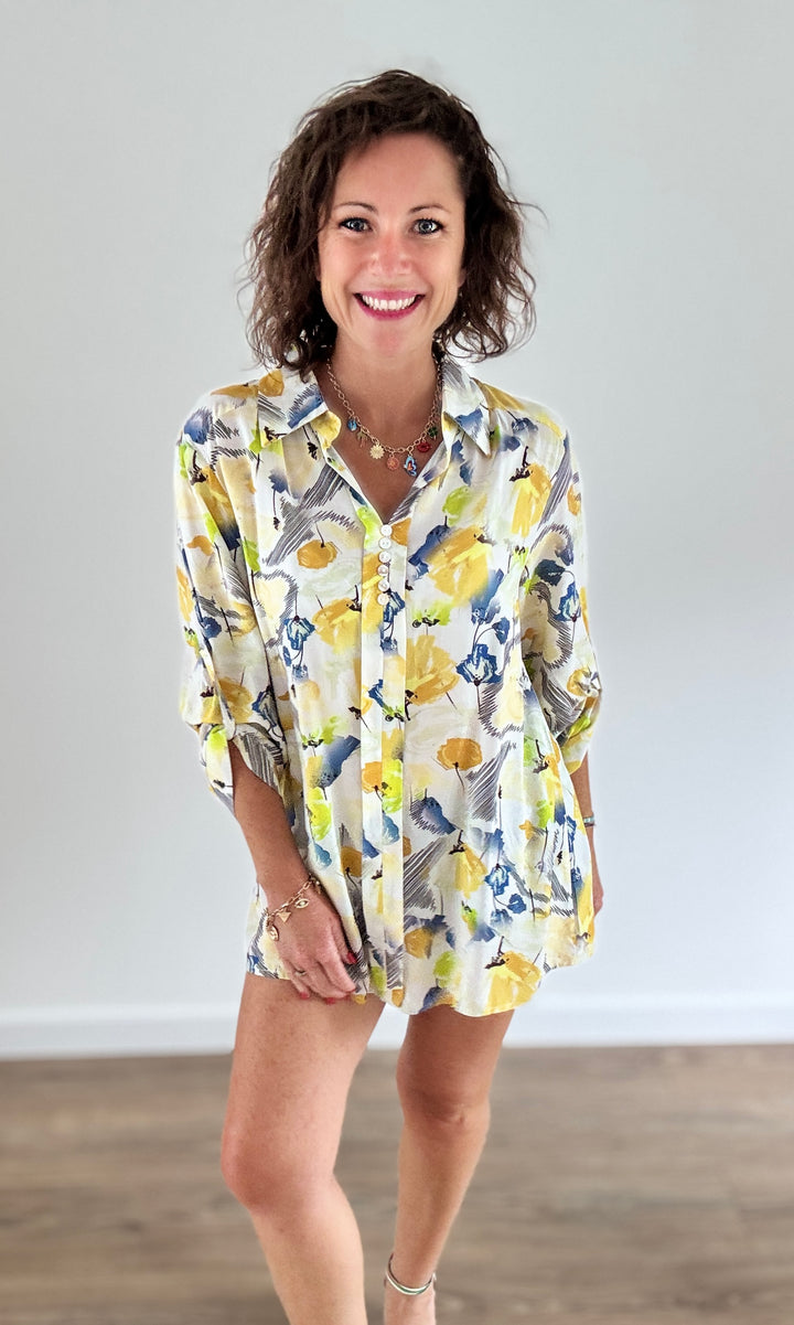 Blouse imprimés floral jaune Chemises et Blouses Miss Guapa