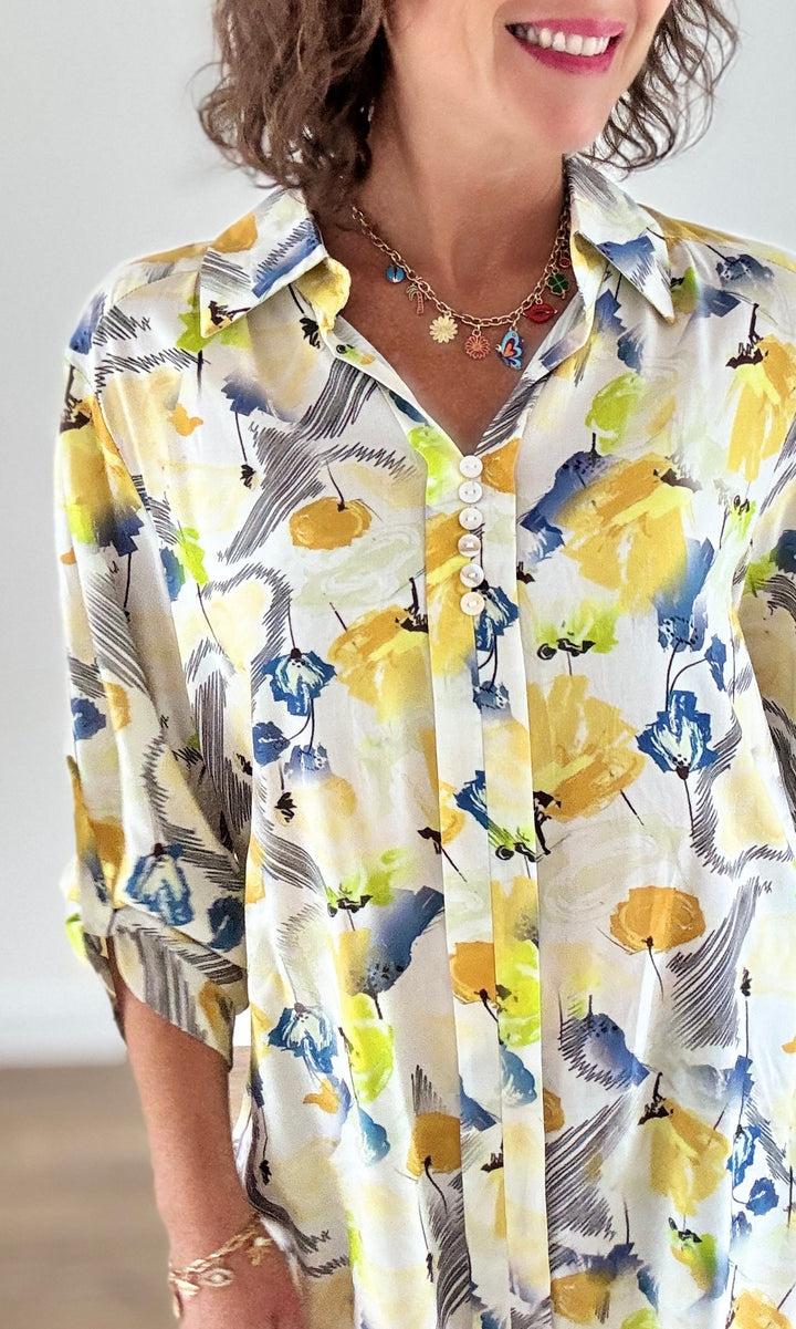 Blouse imprimés floral jaune Chemises et Blouses Miss Guapa