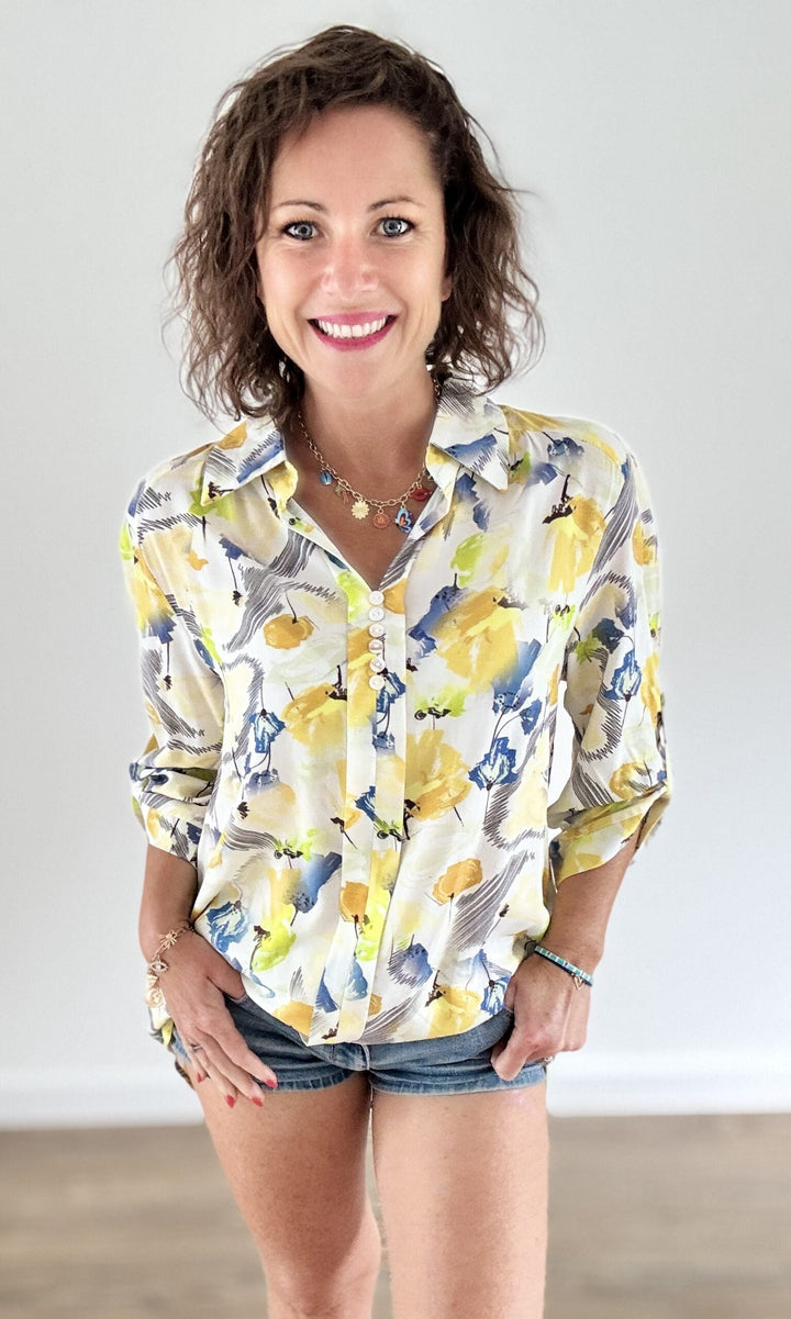 Blouse imprimés floral jaune Chemises et Blouses Miss Guapa