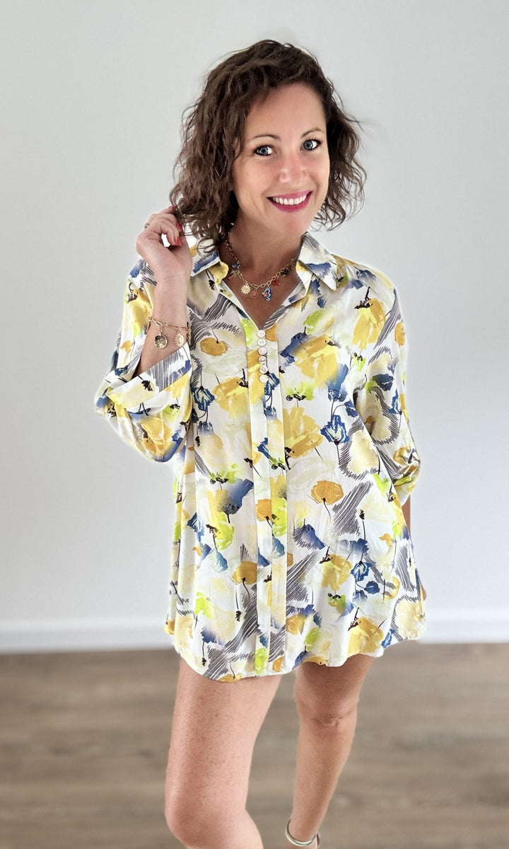 Blouse imprimés floral jaune Chemises et Blouses Miss Guapa