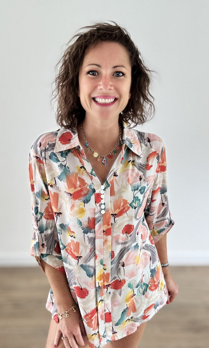 Blouse imprimés floral orange Chemises et Blouses Miss Guapa