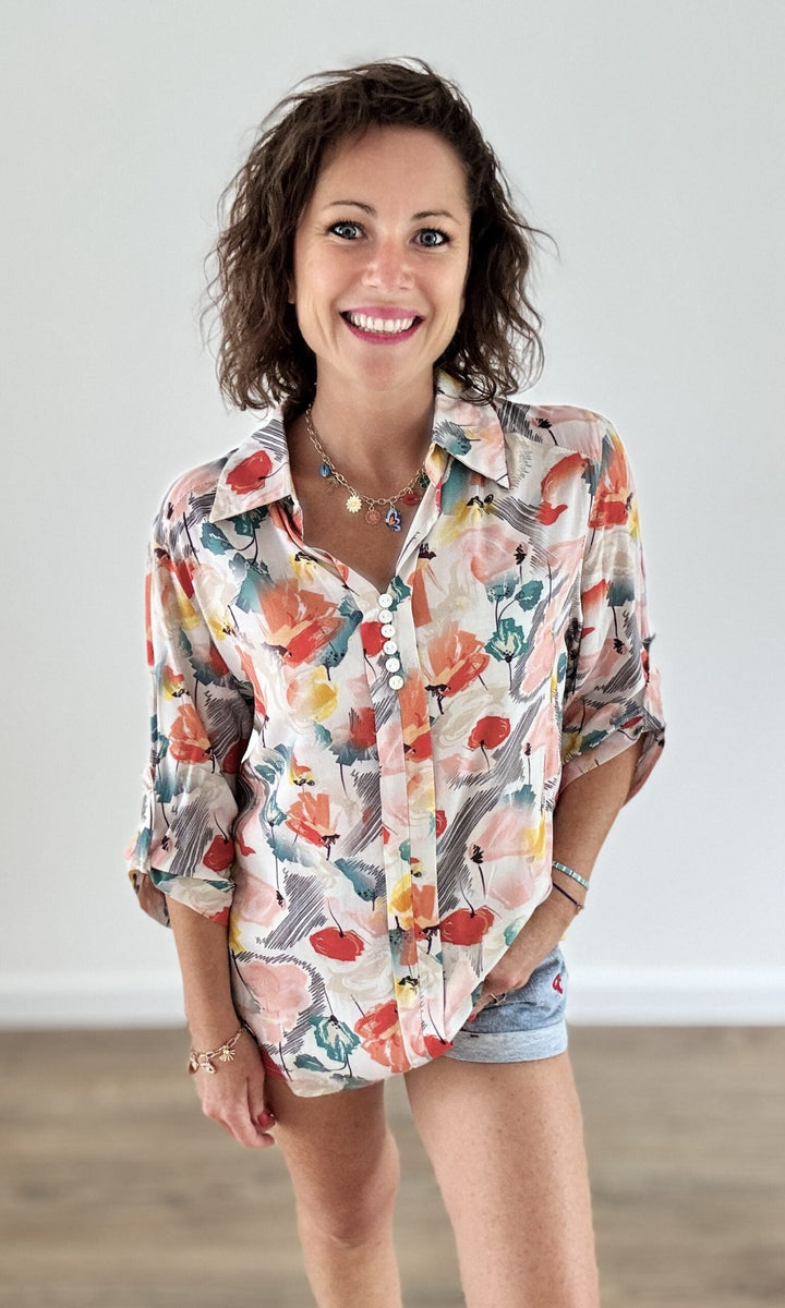 Blouse imprimés floral orange Chemises et Blouses Miss Guapa