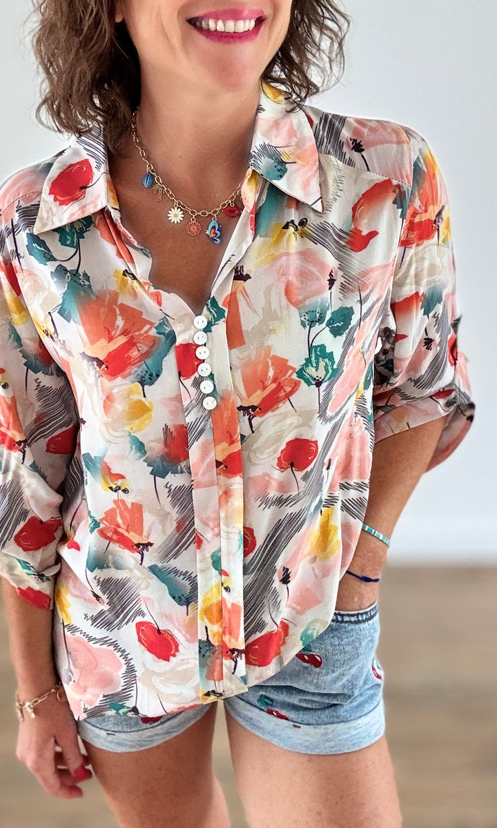 Blouse imprimés floral orange Chemises et Blouses Miss Guapa