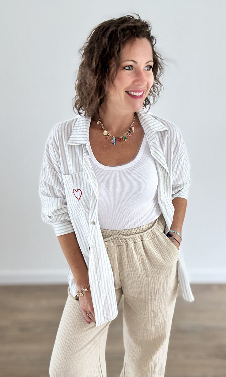 Chemise Oversize Rayée Écru Chemises et Blouses Miss Guapa