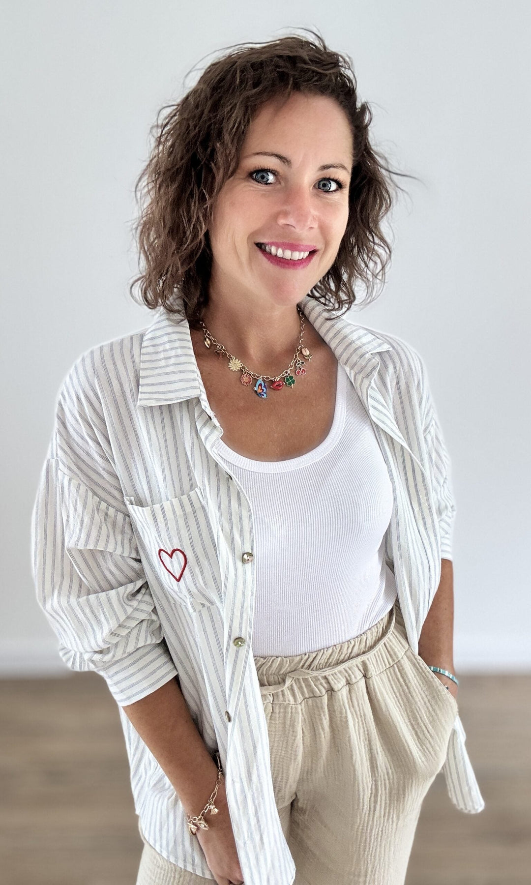Chemise Oversize Rayée Écru Chemises et Blouses Miss Guapa