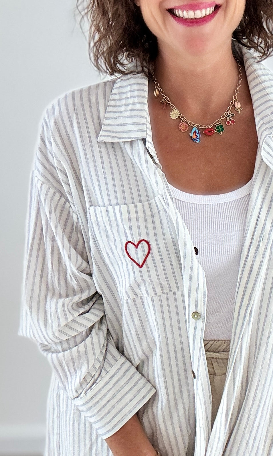 Chemise Oversize Rayée Écru Chemises et Blouses Miss Guapa