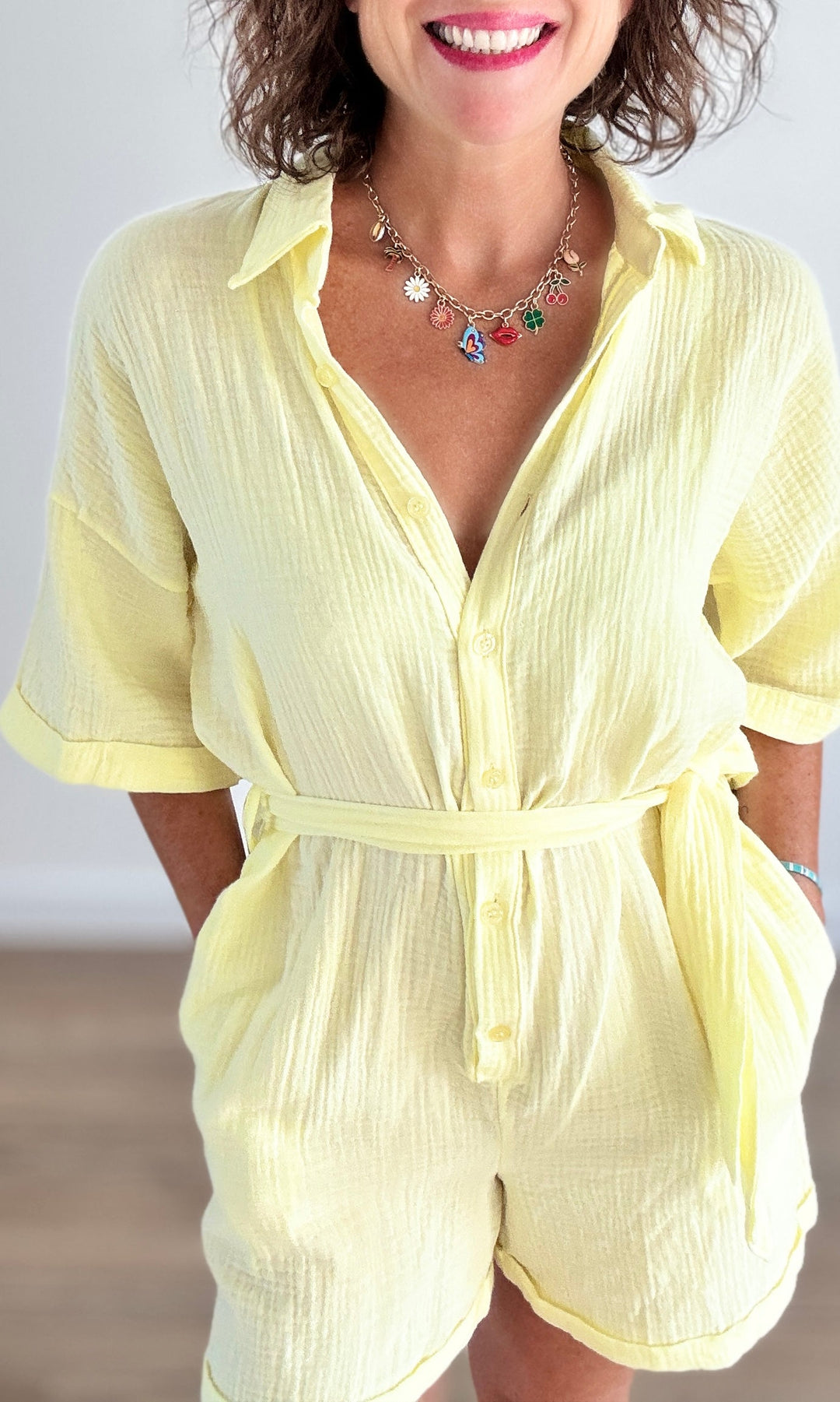 Combishort jaune clair en gaze de coton Jupes - Shorts - Combishorts Miss Guapa