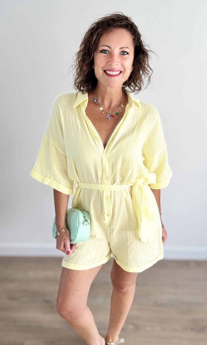 Combishort jaune clair en gaze de coton Jupes - Shorts - Combishorts Miss Guapa