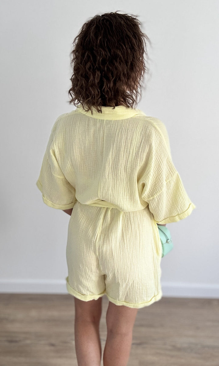 Combishort jaune clair en gaze de coton Jupes - Shorts - Combishorts Miss Guapa