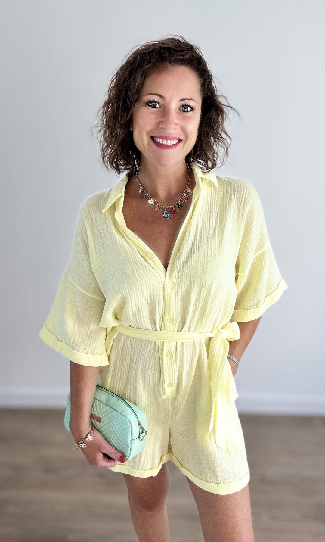 Combishort jaune clair en gaze de coton Jupes - Shorts - Combishorts Miss Guapa