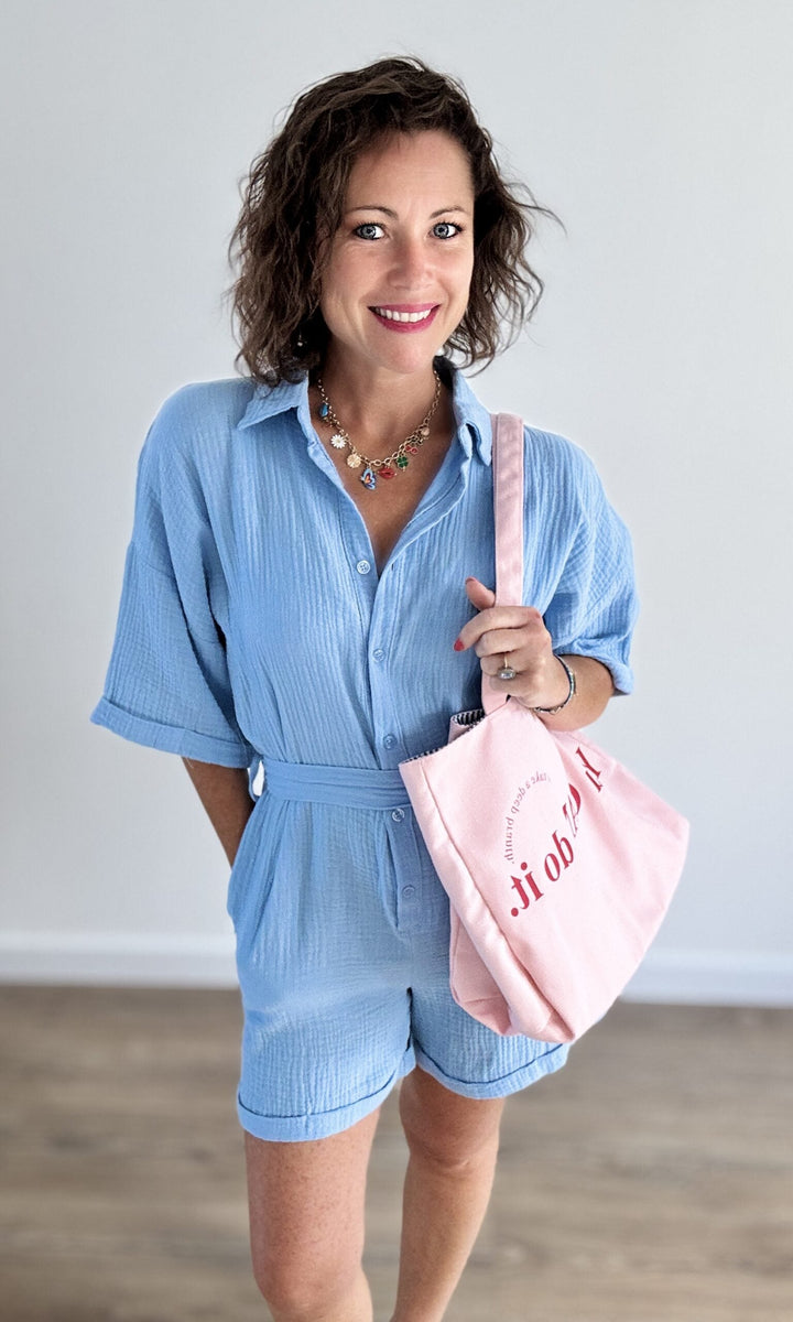 Combishort bleu ciel en gaze de coton Jupes - Shorts - Combishorts Miss Guapa