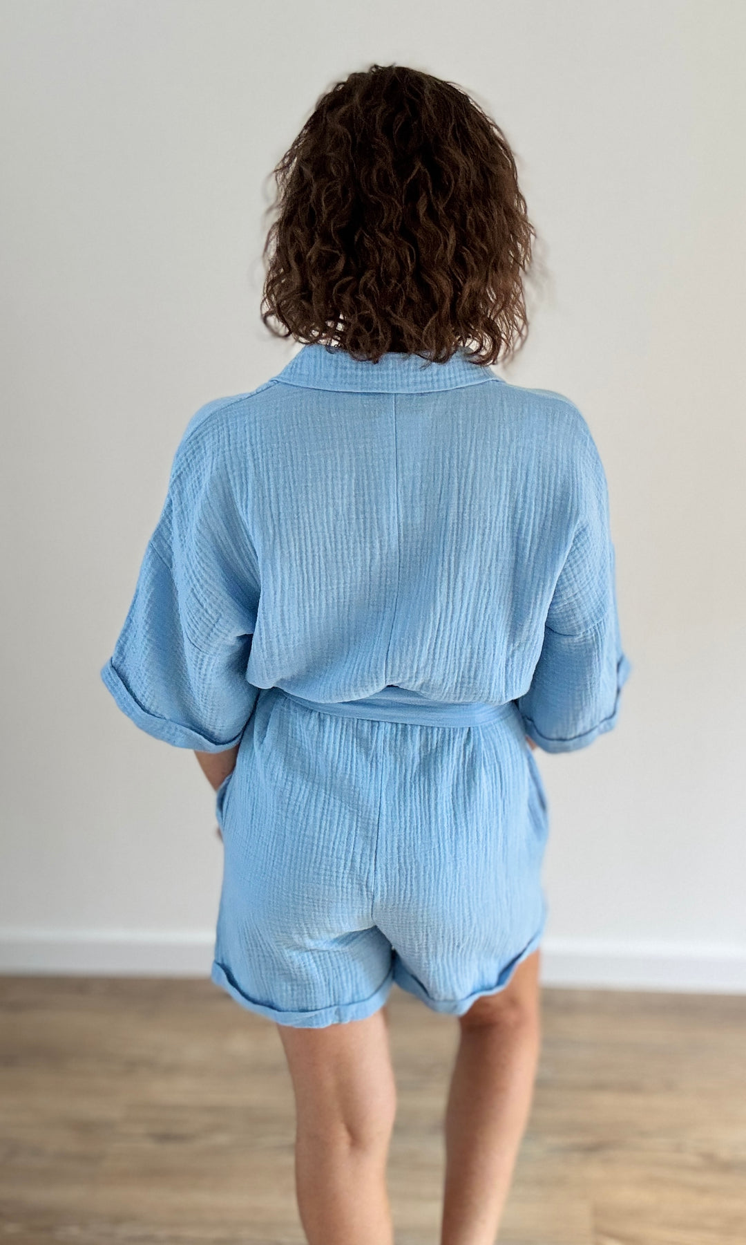 Combishort bleu ciel en gaze de coton Jupes - Shorts - Combishorts Miss Guapa