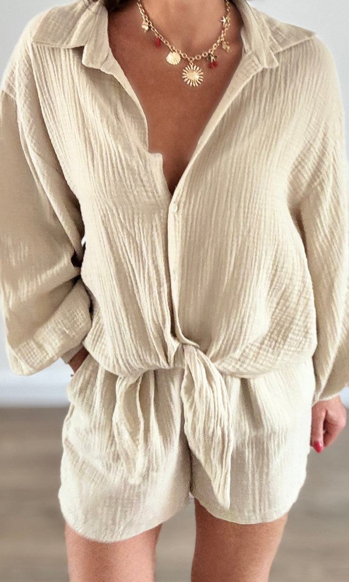 Ensemble 2 pièces gaze de coton beige Ensembles Miss Guapa