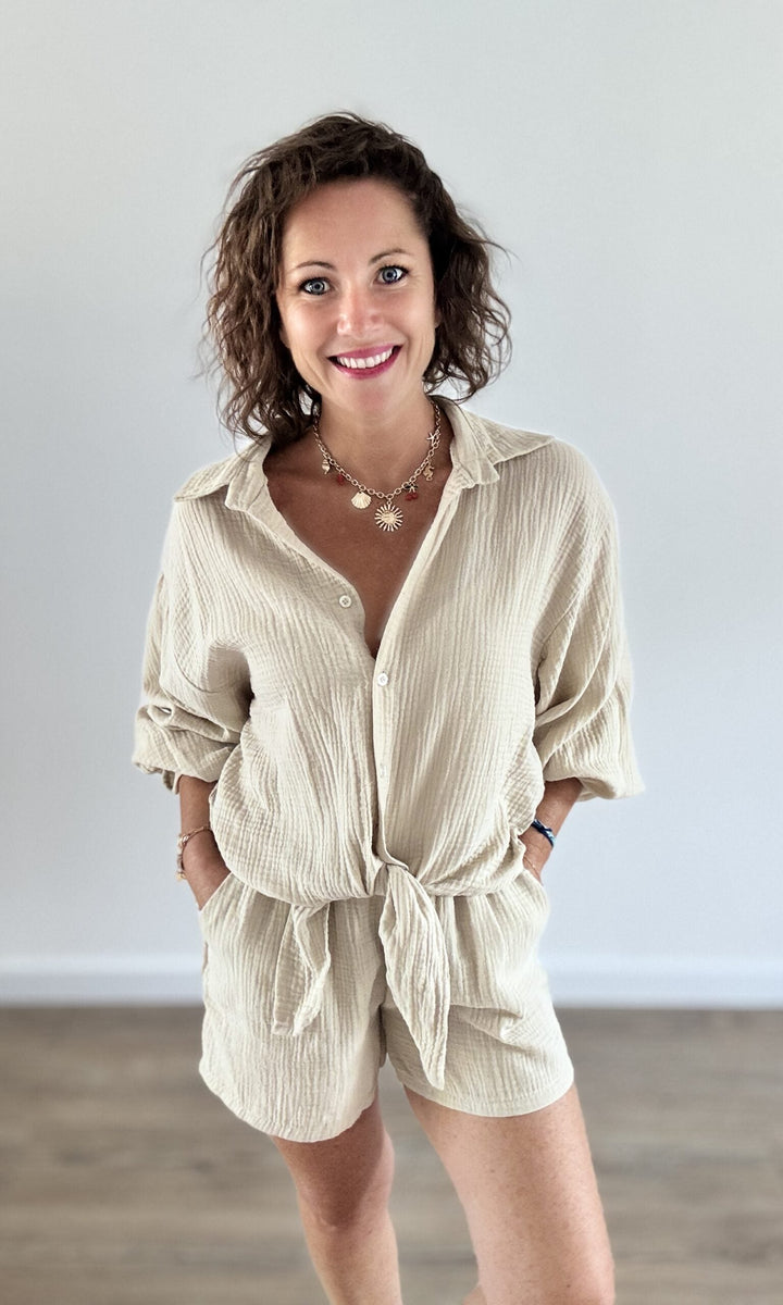 Ensemble 2 pièces gaze de coton beige Ensembles Miss Guapa