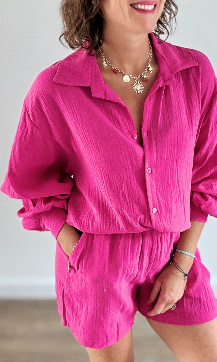 Ensemble 2 pièces gaze de coton rose fuchsia Ensembles Miss Guapa