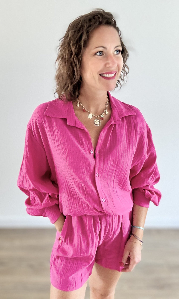 Ensemble 2 pièces gaze de coton rose fuchsia Ensembles Miss Guapa