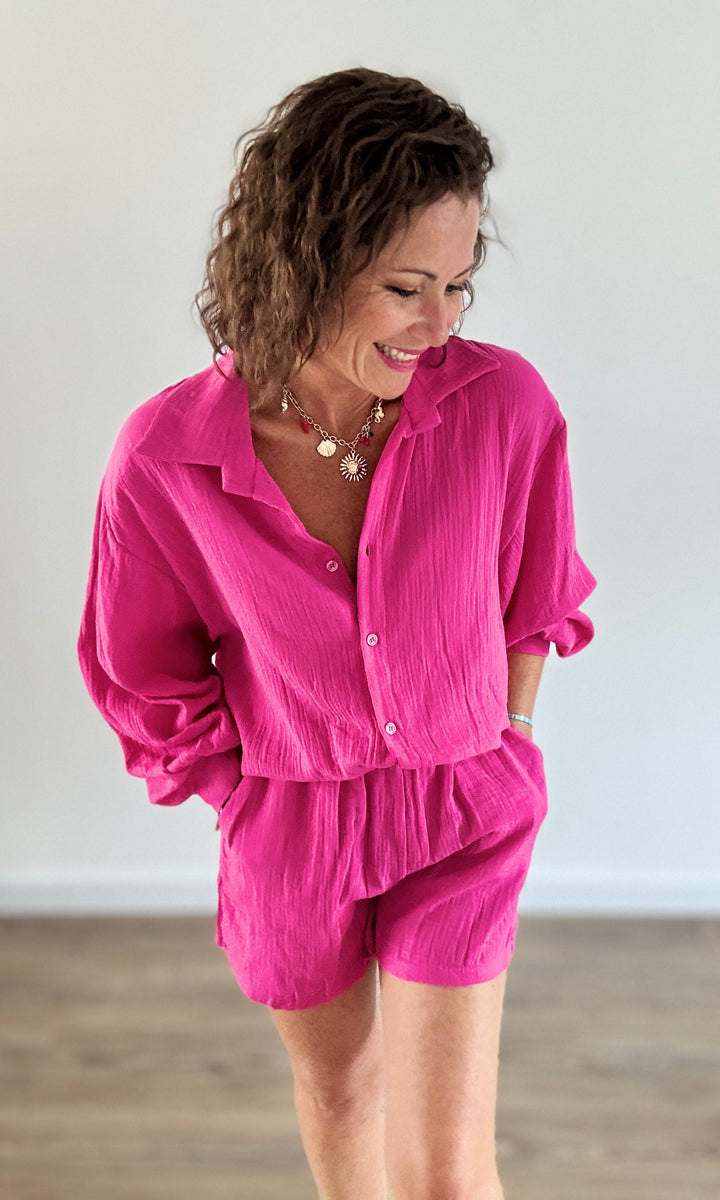 Ensemble 2 pièces gaze de coton rose fuchsia Ensembles Miss Guapa