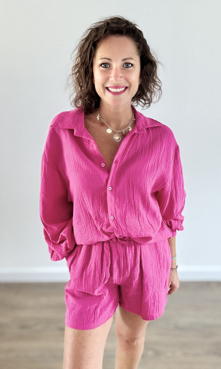 Ensemble 2 pièces gaze de coton rose fuchsia Ensembles Miss Guapa