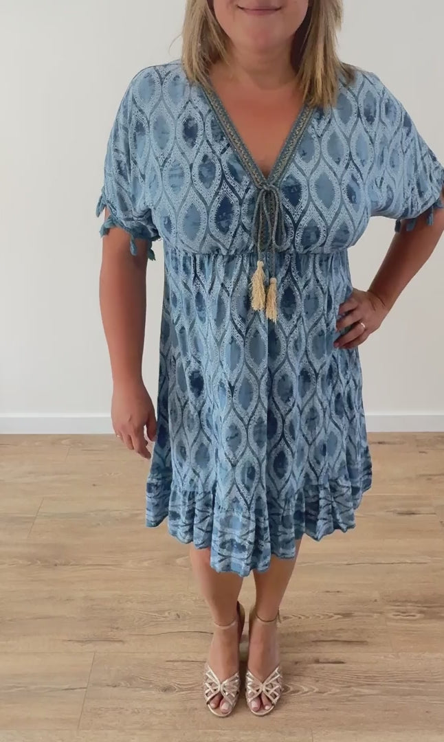 Robe courte bohème bleu jean