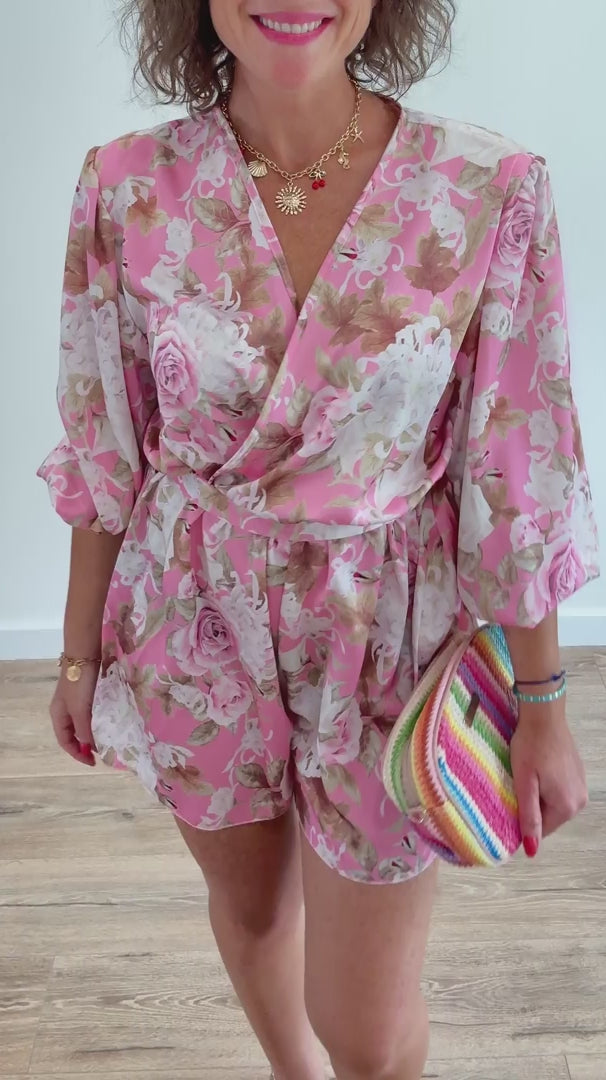 Combishort fluide à imprimé floral rose pâle