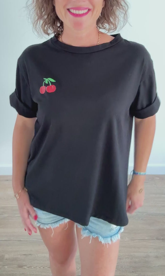 Tee-shirt large Noir flocage cerises