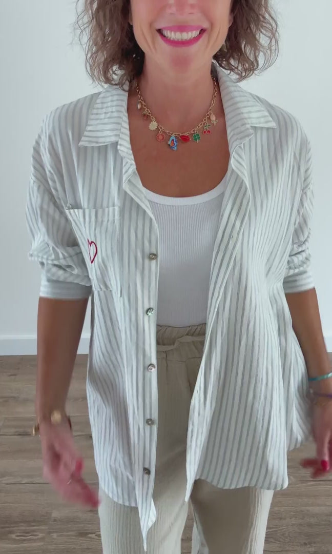 Chemise Oversize Rayée Écru