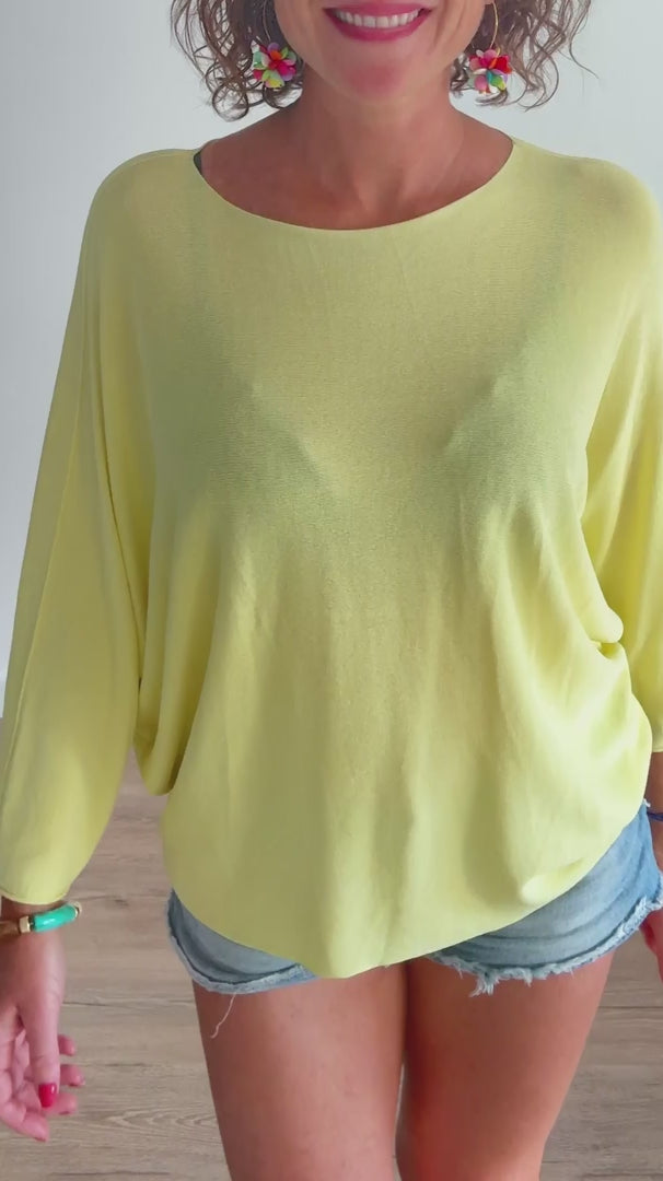 Pull fin jaune manches 3/4