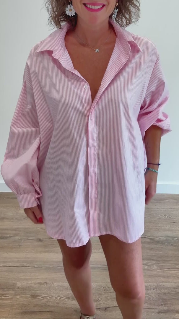 Chemise Oversize Rayée Rose