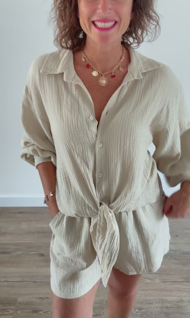 Ensemble 2 pièces gaze de coton beige