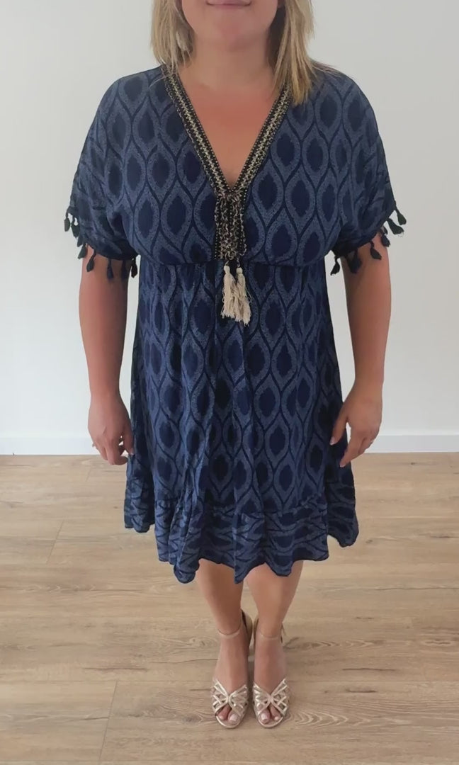 Robe courte bohème bleu marine