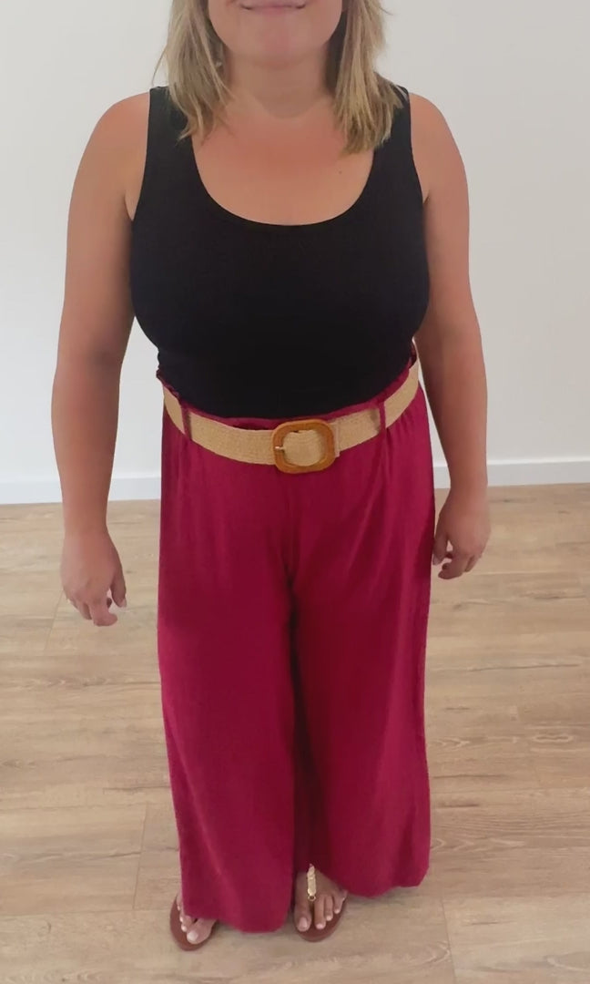 Pantalon large rouge en lin