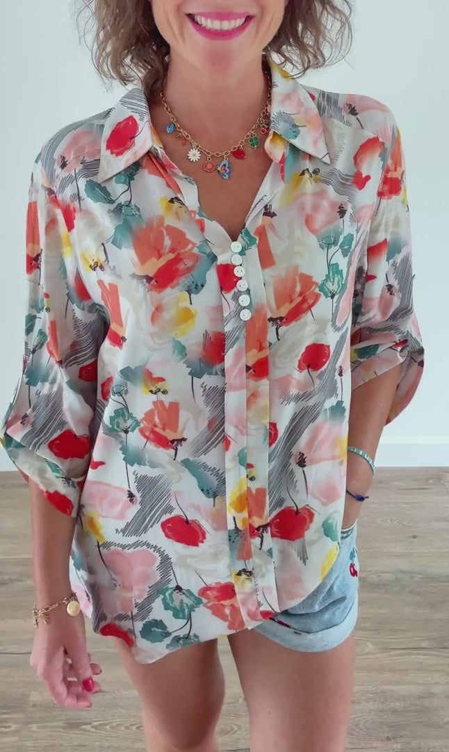 Blouse imprimés floral orange
