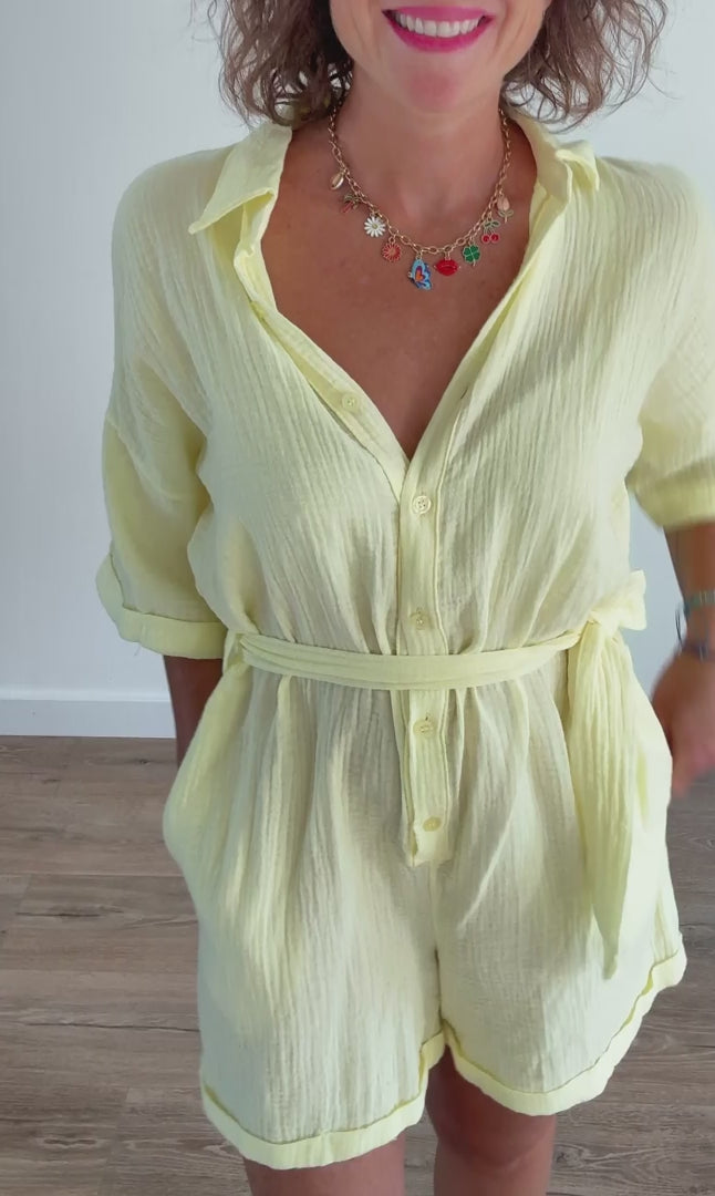 Combishort jaune clair en gaze de coton
