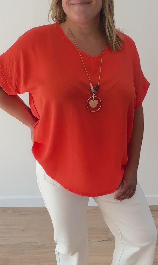 Top Corail col V avec collier