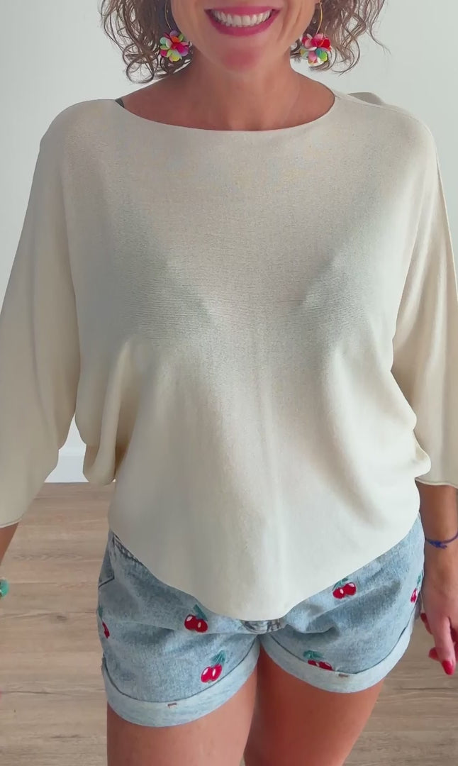 Pull fin beige manches 3/4