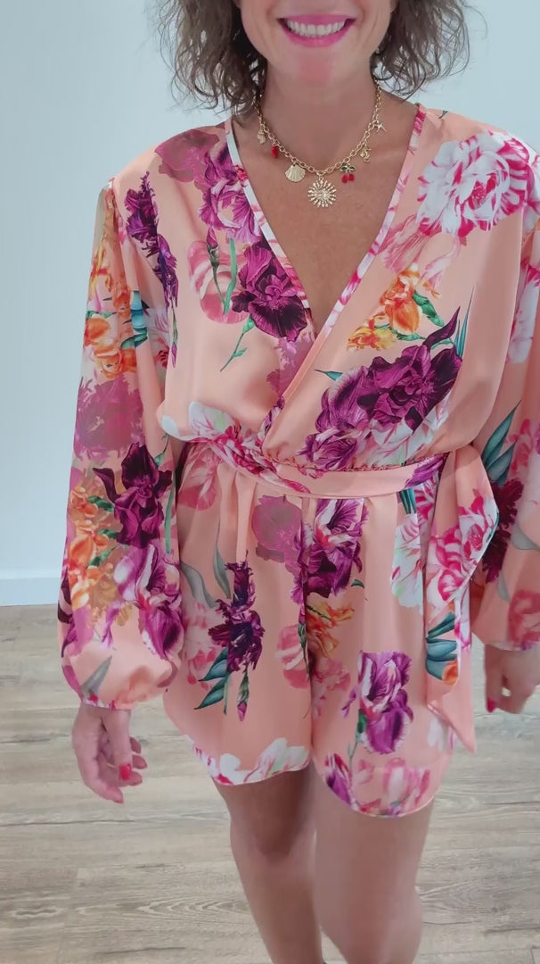 Combishort fluide à imprimé floral orange