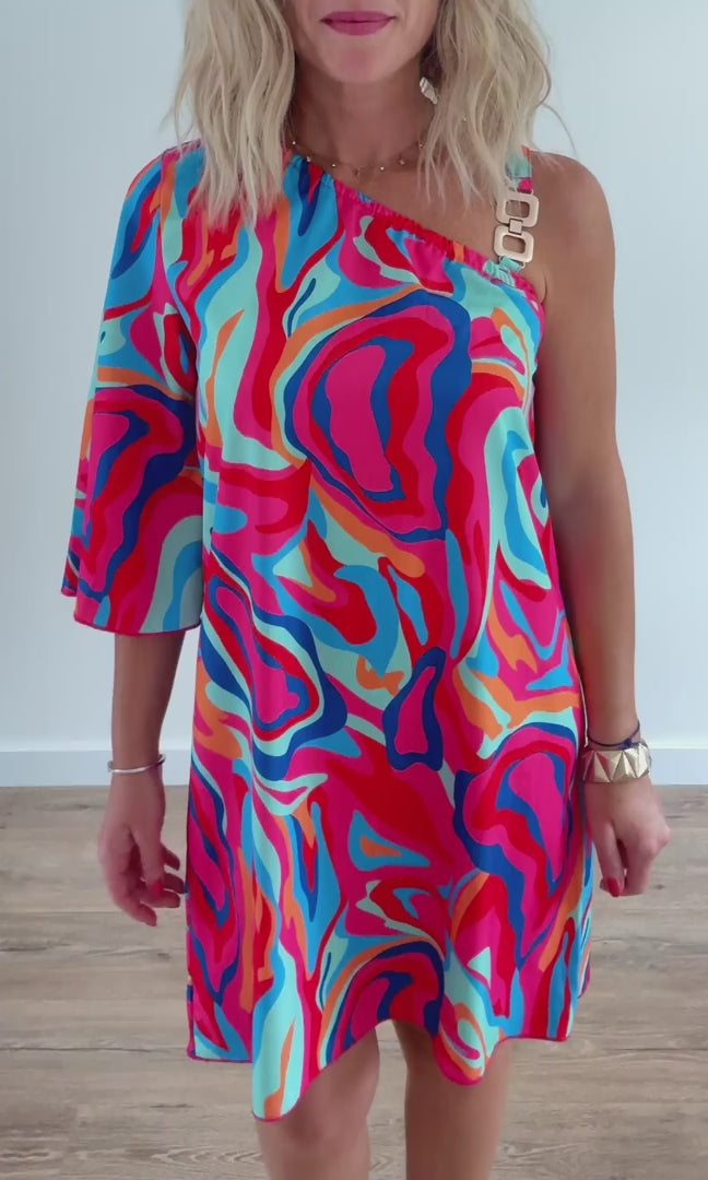 Robe asymétrique fleurie multicolore