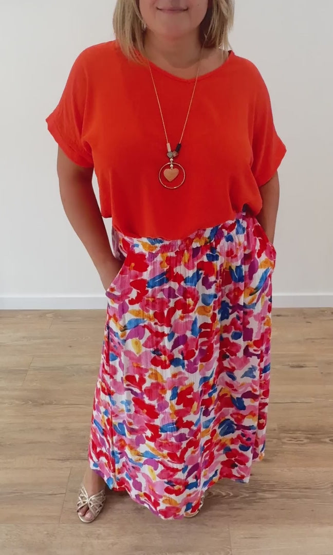 Jupe Midi Fleurie Multicolore