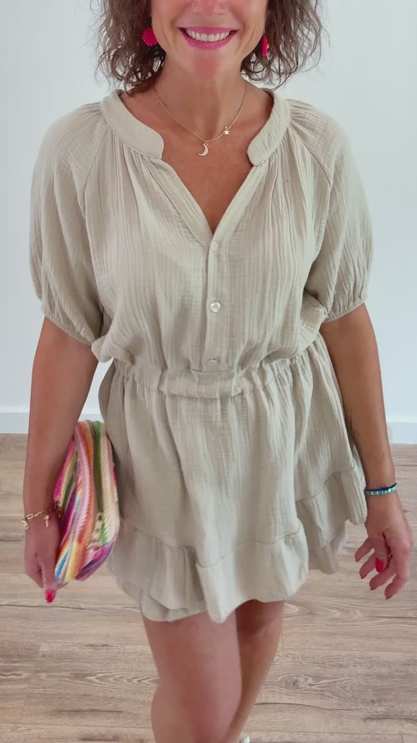 Combishort gaze de coton beige