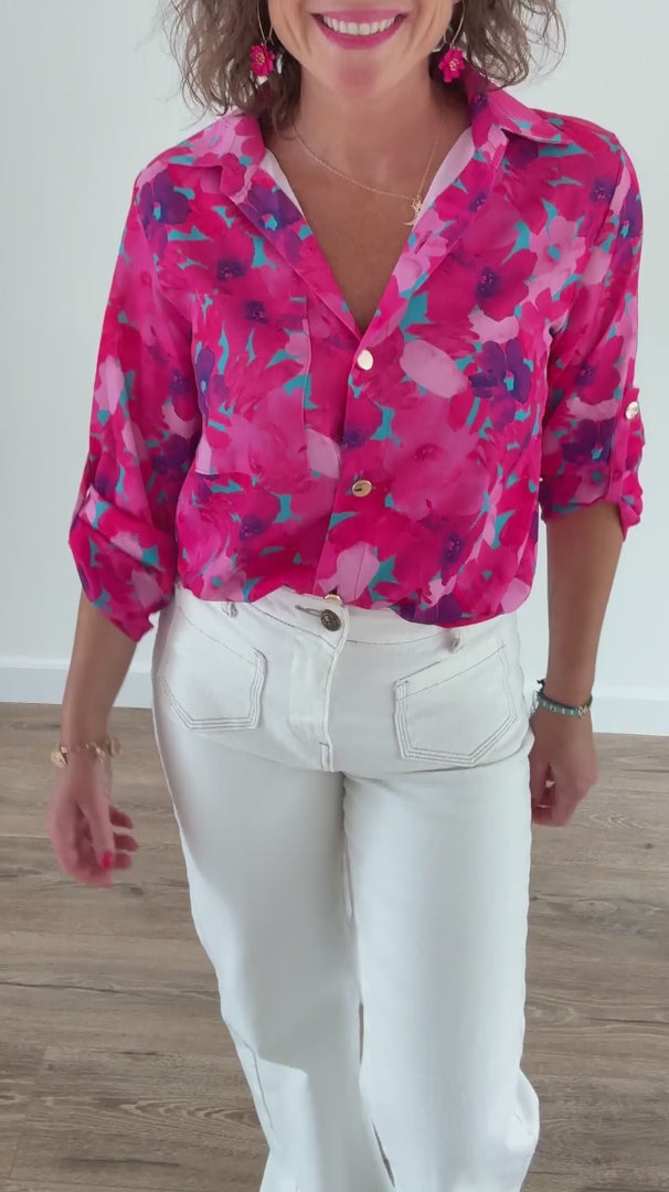 Chemise fluide florale Rose Fuchsia