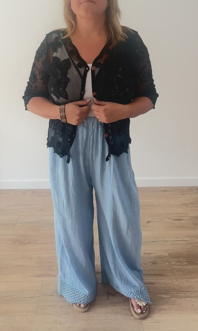 Pantalon large bleu jean en coton