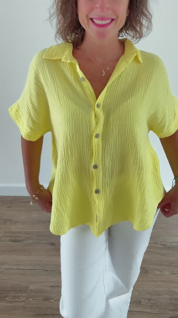 Chemise fluide oversize en gaze de coton jaune