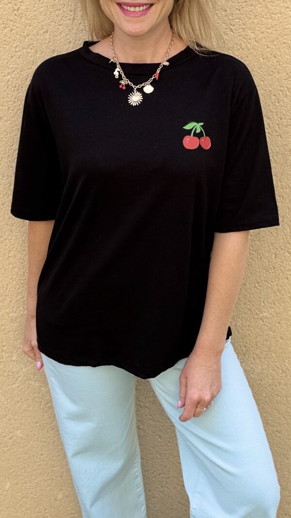 Tee-shirt large cerises ANNA - Noir