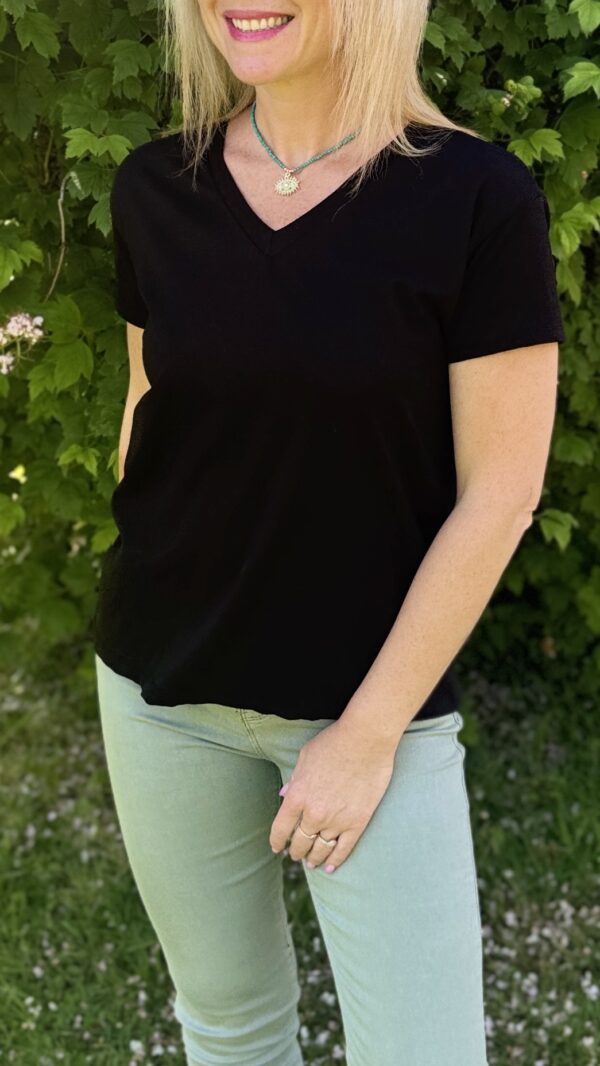 Tee-shirt col V BLANCA - Noir