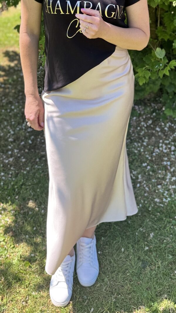 Jupe longue satinée CAROLINA - Beige champagne