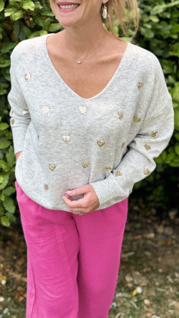 Pull coeurs OLINDA - Gris