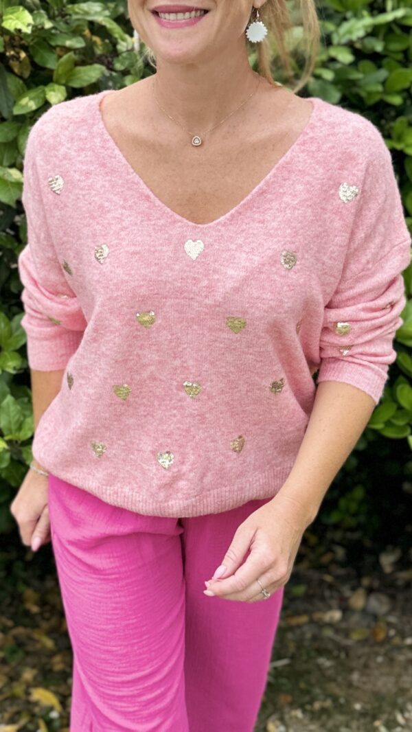 Pull coeurs OLINDA - Rose
