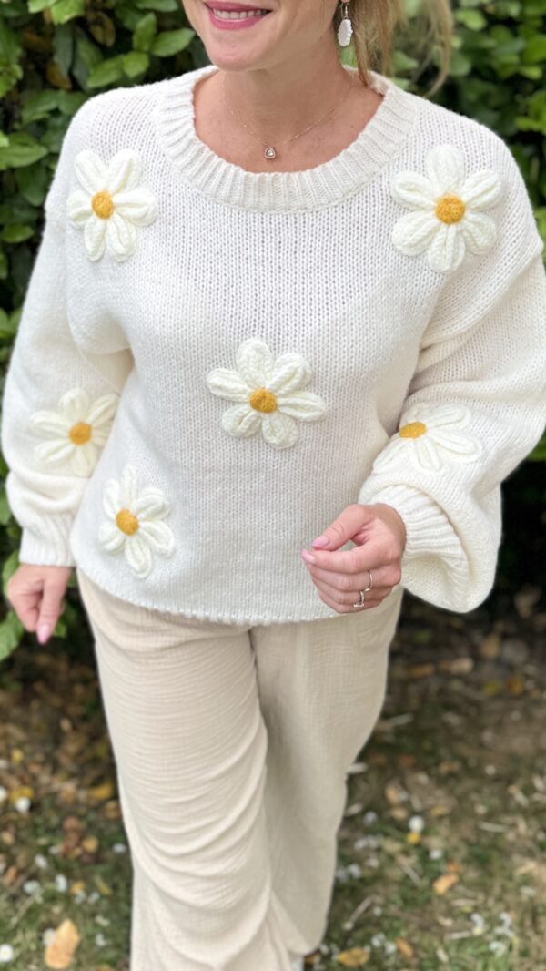 Pull Marguerites YOLANDA - Blanc