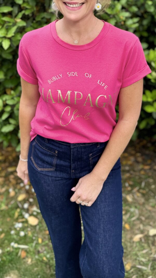 Tee-shirt inscription "Champagne" FELICIA - Rose fuchsia