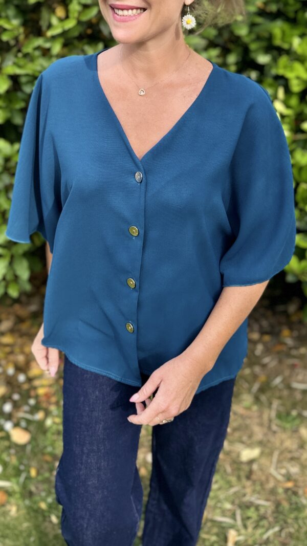 Top boutonné AIMEE - Bleu canard